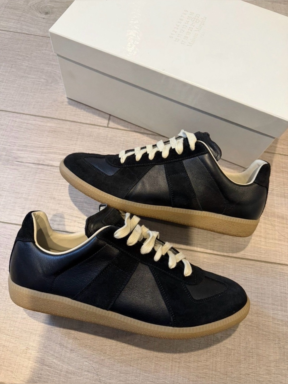 Maison Martin Margiela Black Leather & Suede Sneakers with Gum Sole
